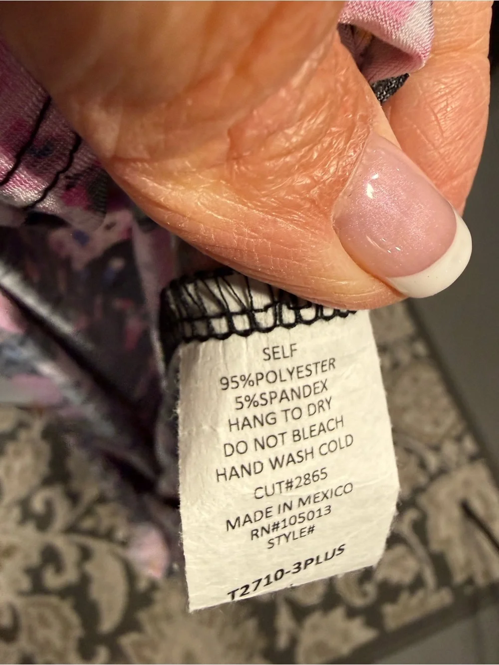 V-Neck Black Floral Patchwork Tunic with Pink Accents Dear Scarlet XL